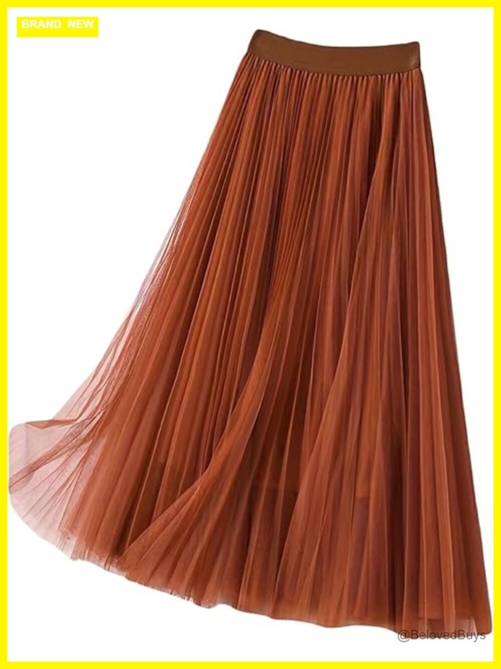 Plus Size High Waist Pleated Mesh Midi Skirt with Ruffled Hem